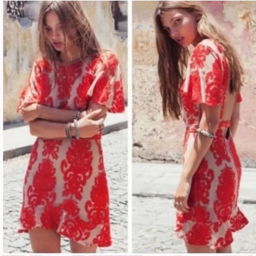 For Love & Lemons San Marcos Lace Open Back Red Dress Xs